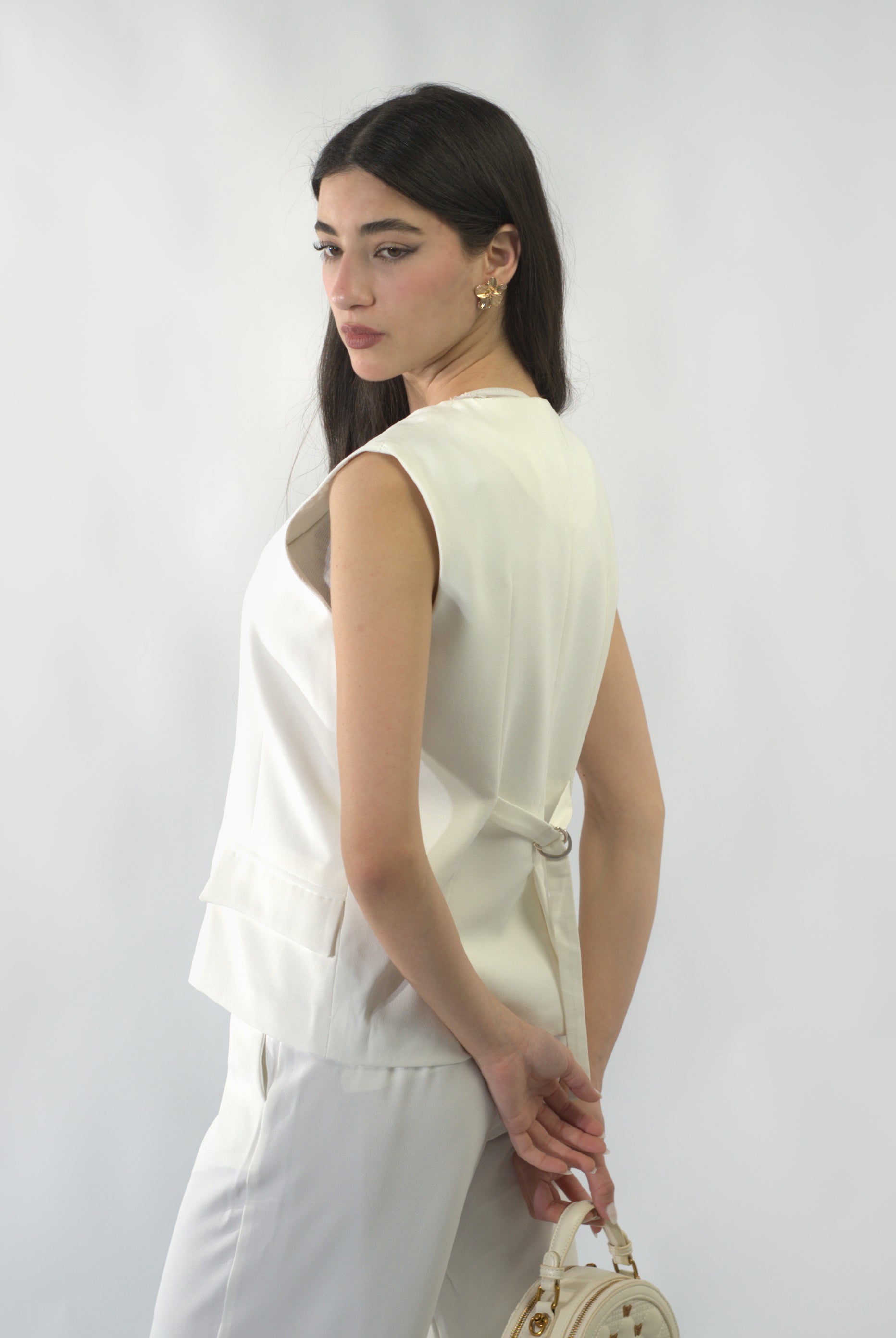 Ensemble gilet de costume sans manches et pantalon long décontracté monochrome (RS ENSEMBLE RED 24348)