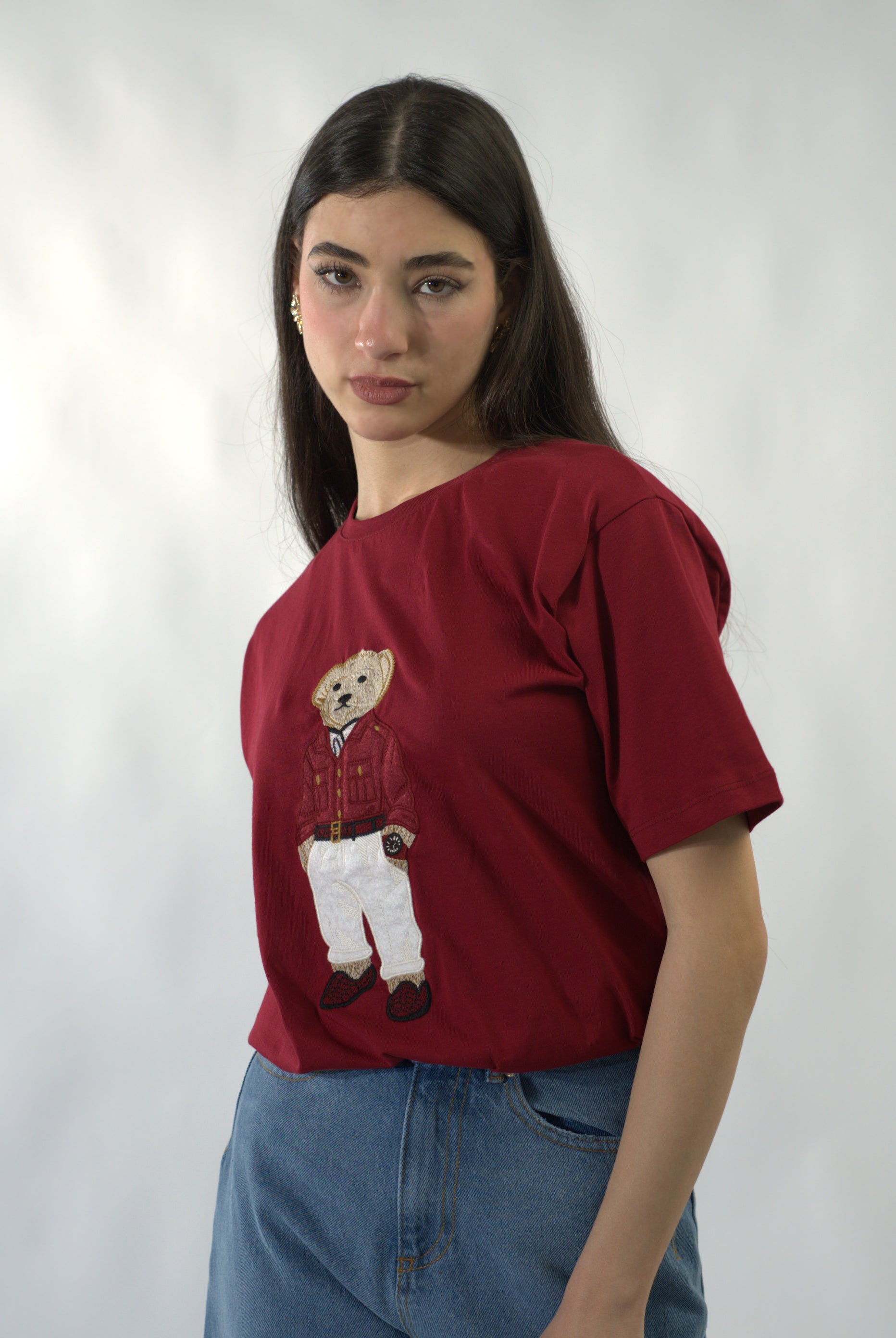 T-shirt Bear Ralph Lauren décontracté à col rond et manches courtes (RS T-SHIRT RED 24390)