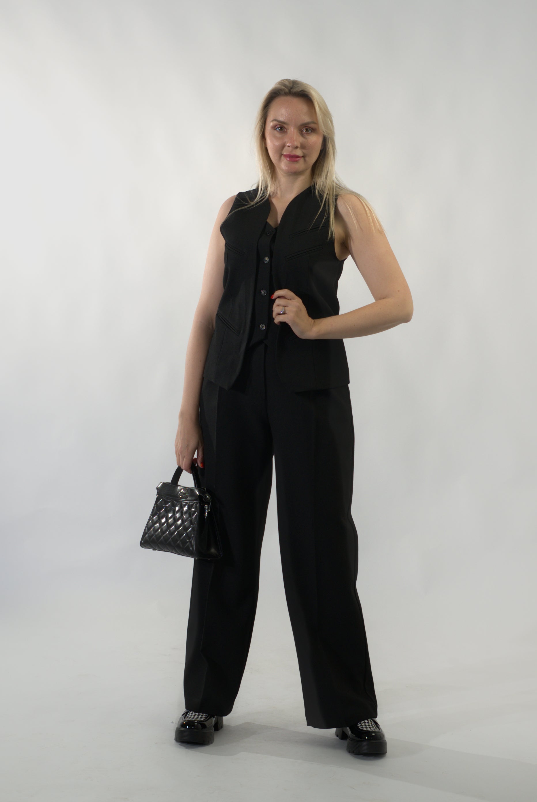 Ensemble gilet de costume sans manches et pantalon long décontracté monochrome  (RS ENSEMBLE RED 24345)