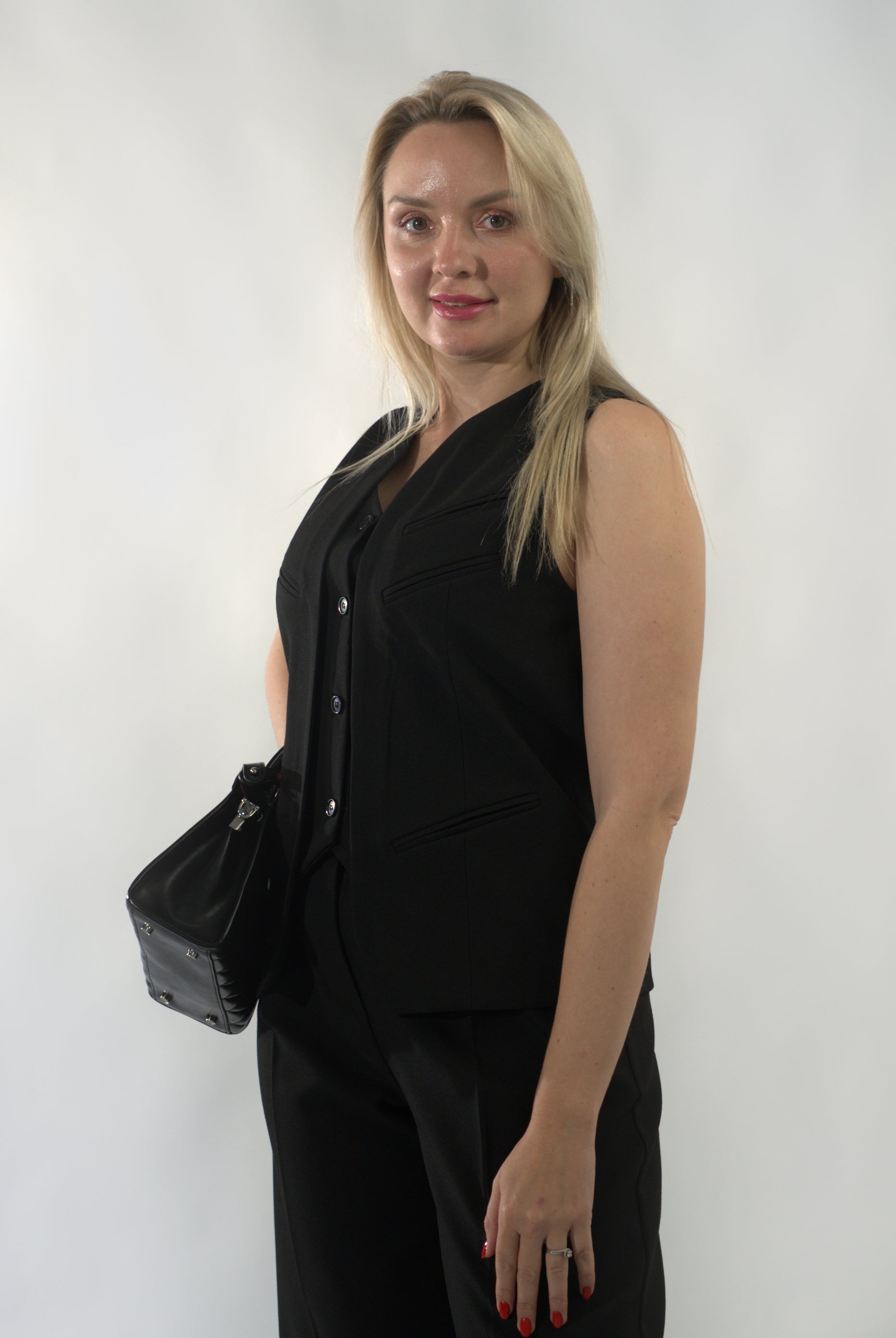 Ensemble gilet de costume sans manches et pantalon long décontracté monochrome  (RS ENSEMBLE RED 24345)
