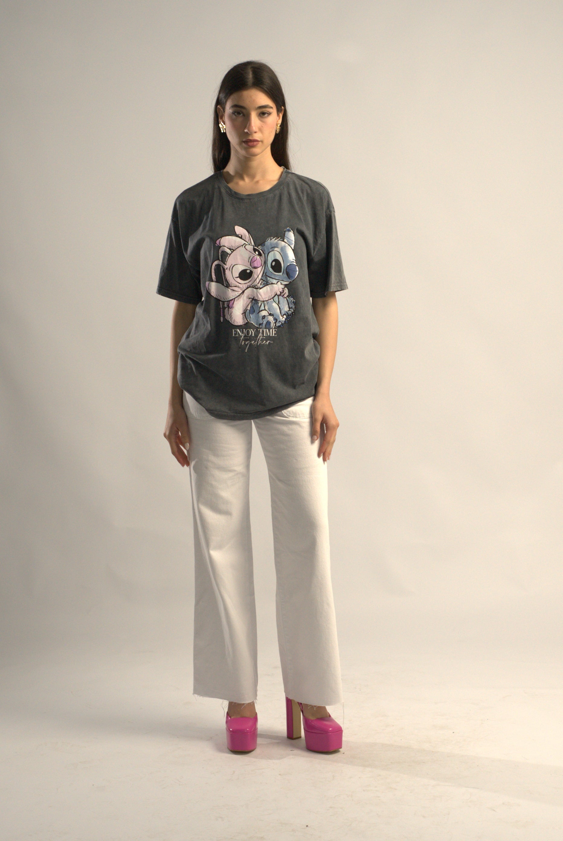Disney Lilo & Stitch T-shirt à col rond et à coupe over size (RS T-SHIRT RED 24325)